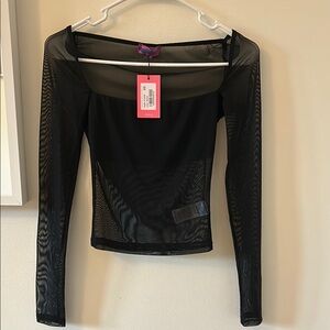 Edikted Black and White Sheer Long Sleeve Top